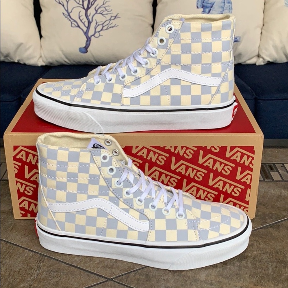 •• VANS Sk8-Hi TAPERED CHECKERBOARD Zenbl/TRWht men’s - Picture 4 of 16